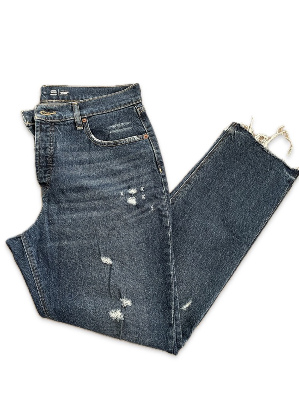 Old Navy Distressed High Waisted Slouchy Straight Jeans Size 8 Secret Slim 17.5